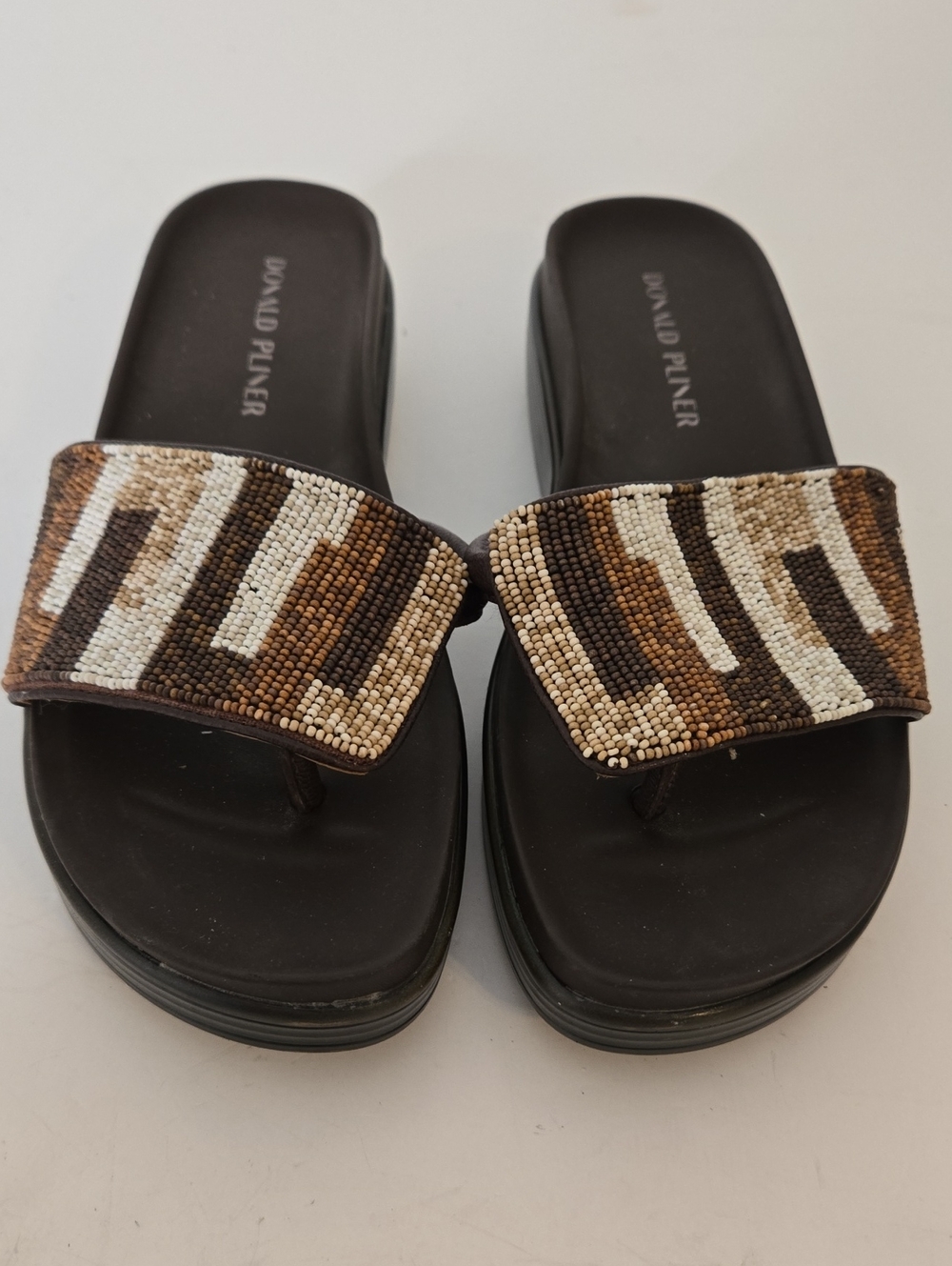 Donald Pliner Brown Combo Beaded Mosaic Thong Sandals 8.5